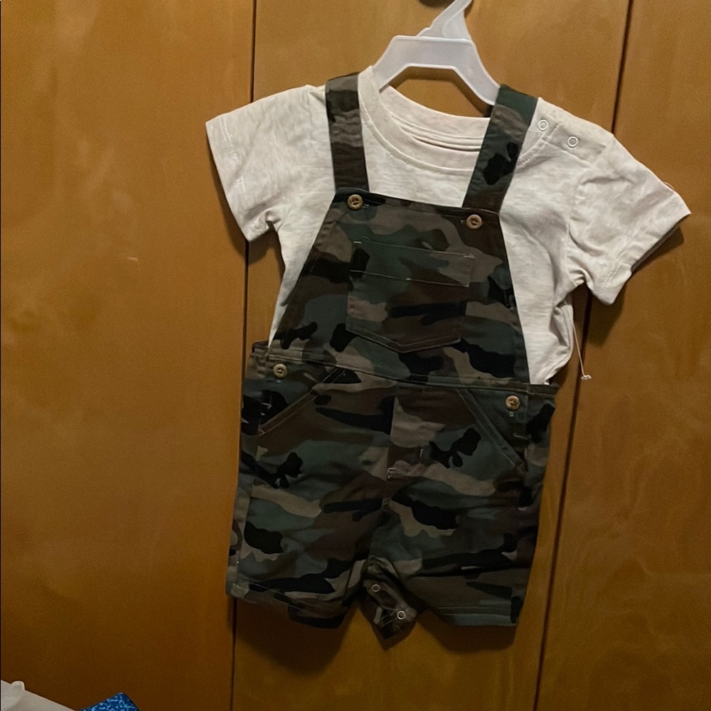 Wonder Nation Green and Brown Overalls with Adjustable Straps